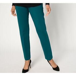 Susan Graver XL Mallard Green Ponte Knit Pull On Straight Leg Pant A345008 NWOT